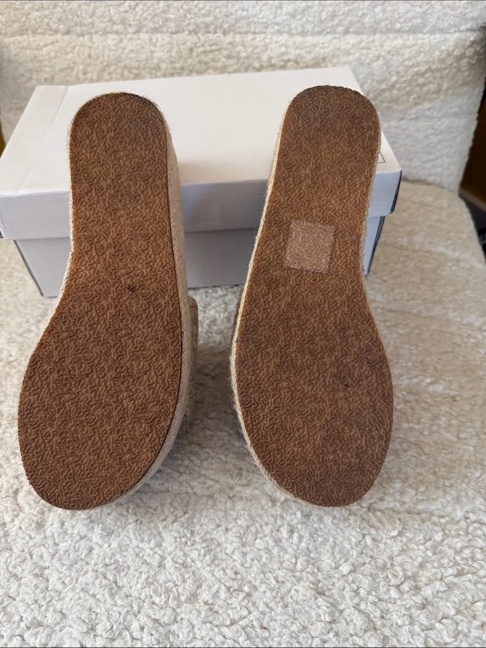 Woven Jute Espadrille Platform Slide Sandals - Nude / Natural - EU 38 (US 7.5-8)